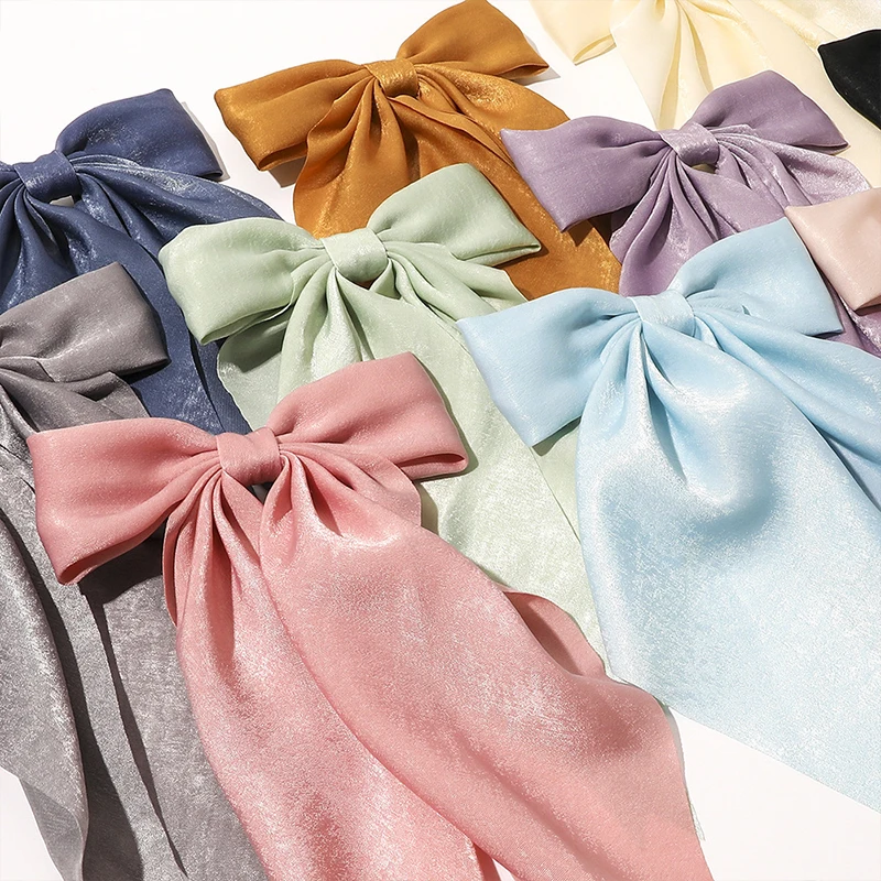

New Women Large Bow Hairpin Summer Chiffon Big Bowknot Stain Bow Barrettes Women Solid Color Ponytail Clip Hair Accessories