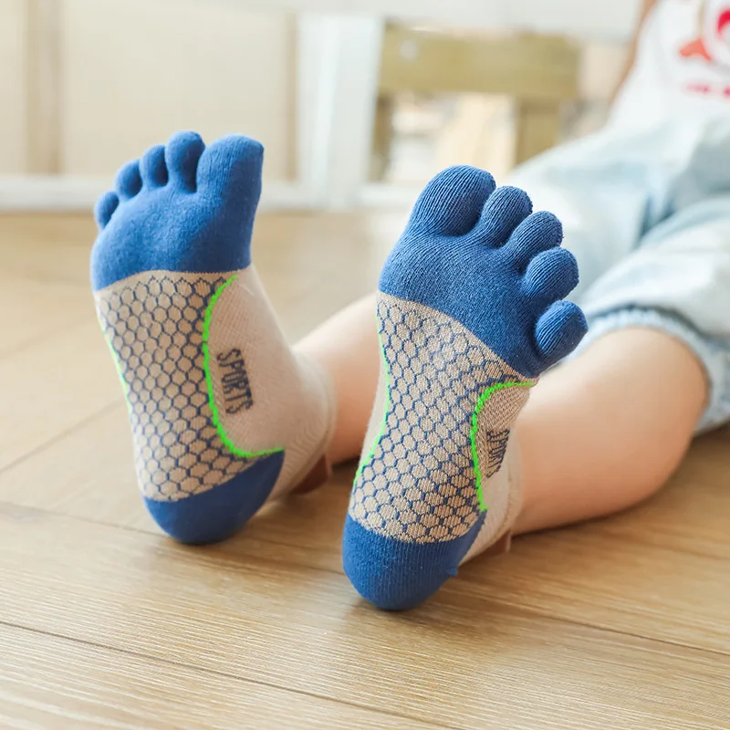 5 Pairs Children Sport Socks with Toes Baby Boys Girls Kids Pure Cotton Mesh Breathable Five Finger Short Tube Heel Guard Socks