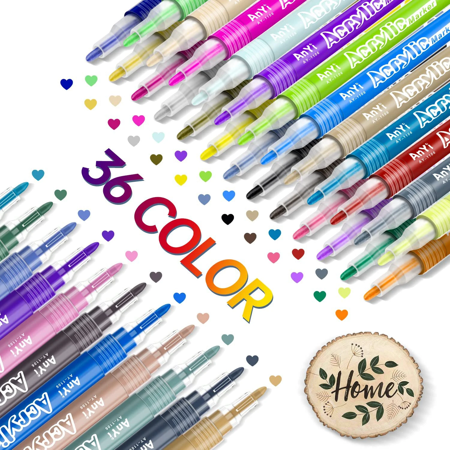 

Acrylic Paint Marker Pens 36 Colors Premium Waterproof Permanent Paint Art Marker Pen Set for Rock Painting, DIY Craft Projects