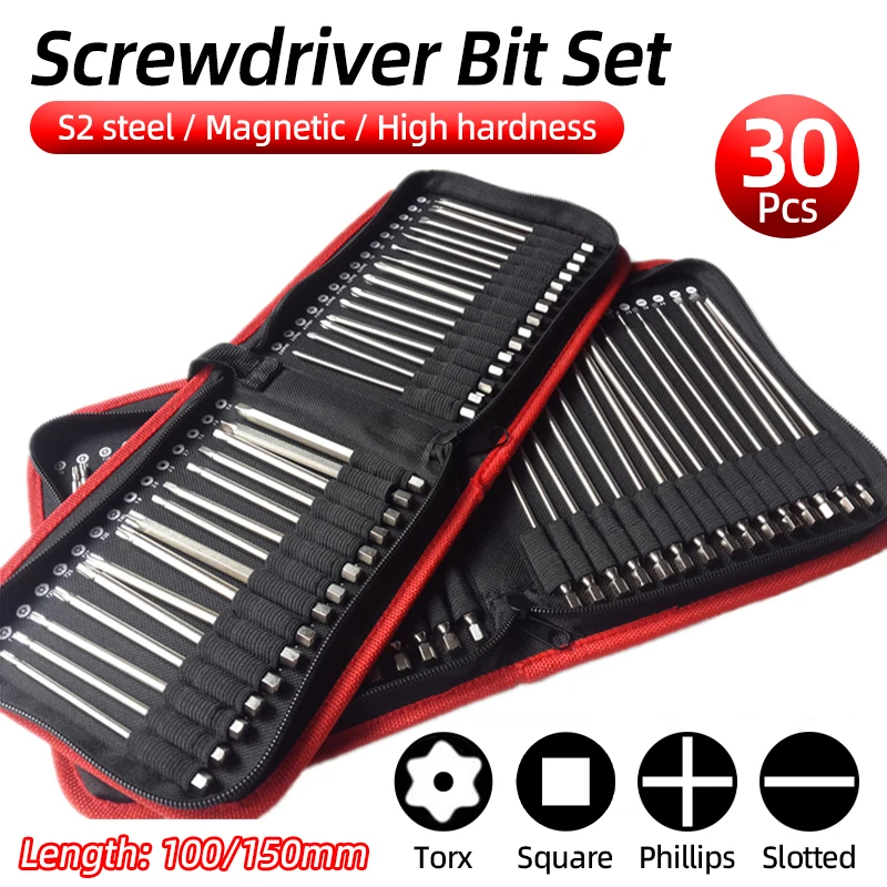 Набор из 30 шт. магнитные отвертки S2 1/4 дюйма шестигранный хвостовик