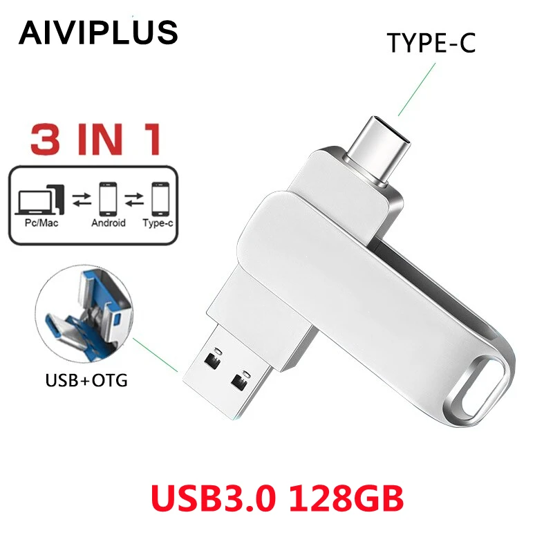 

Aiviplus TYPE-C Flash Drive OTG 32GB 64GB High Speed USB2.0 for Computer Cell Phone 3in1 USB Metal Mini Pen Drive 128GB usb3.0