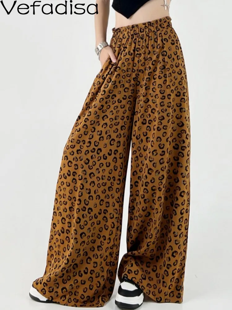 

Vefadisa 2023 летние новые леопардовые свободные тонкие повседневные штаны с напольной шваброй женские индивидуальные прямые широкие штаны с принтом для девушек ZY1330
