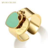 muse crush romantic rings for women men stainless steel enamel dangle heart ring couple wedding engagement fashion jewelry gift