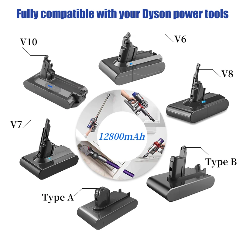 For Dyson V6 V7 V8 V10 Type A/B 12800mAh Replacement Battery for Dyson Absolute Cord-Free Vacuum Handheld Vacuum Cleaner