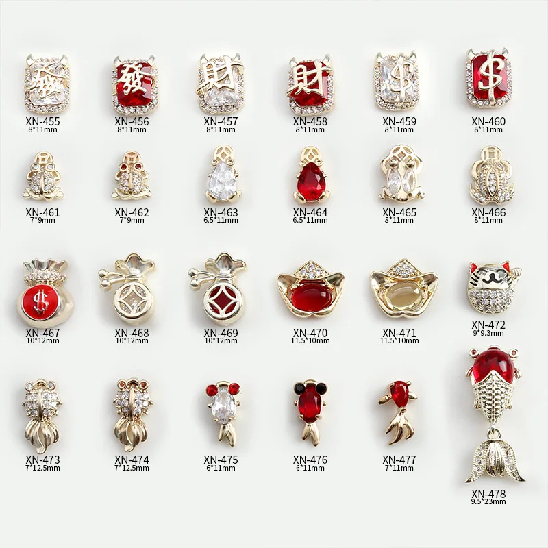 2 шт. китайский Свадьба Новый год роскошный Циркон Facai Золотая Рыба жаба слиток сплав дизайн ногтей Стразы Украшения маникюрные подвески