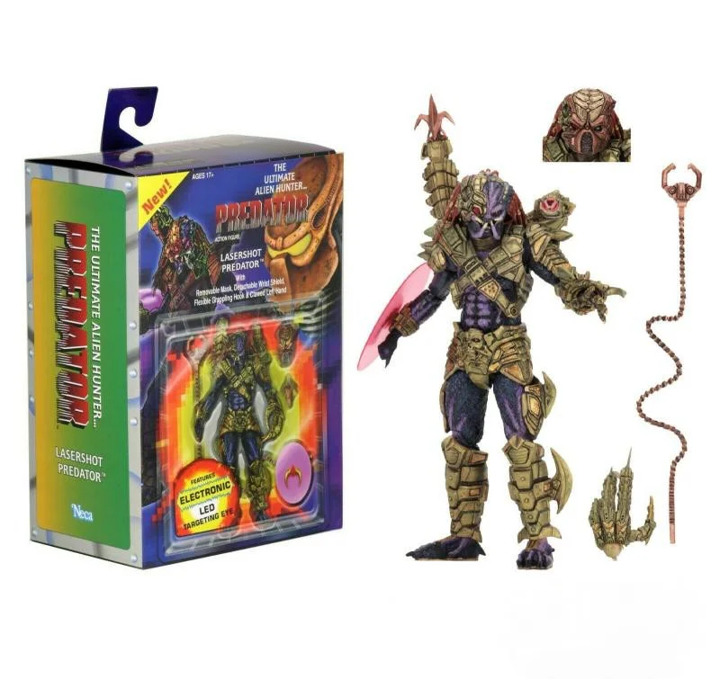 

В наличии Neca 18 см Predator Kenner Lasershor, светодиодная подсветка, 7 дюймов, коллекционная аниме экшн-фигурка, модель, рождественский подарок для мальчика