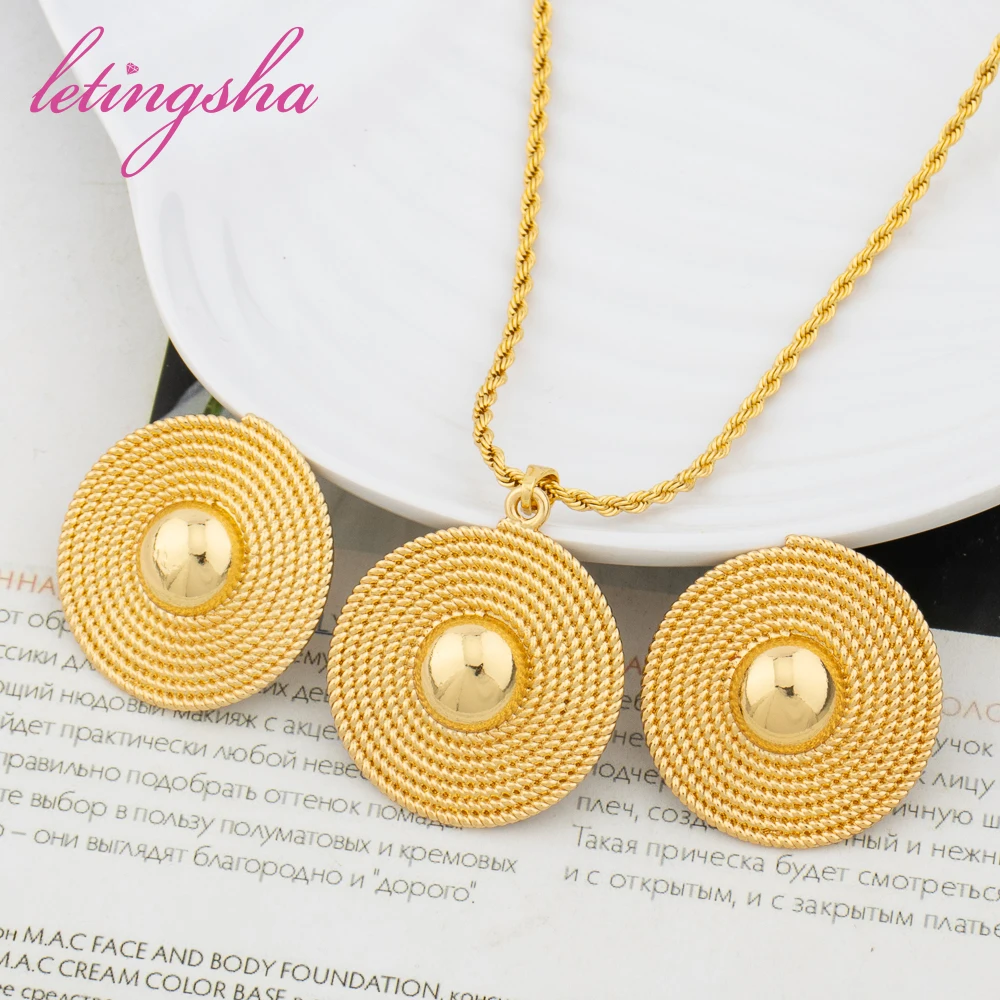 

Dubai Gold Color Luxury Jewelry Sets Ethiopian Earrings Fashion Classic Necklaces Pendant Jewelry Set Women Wedding Party Gifts