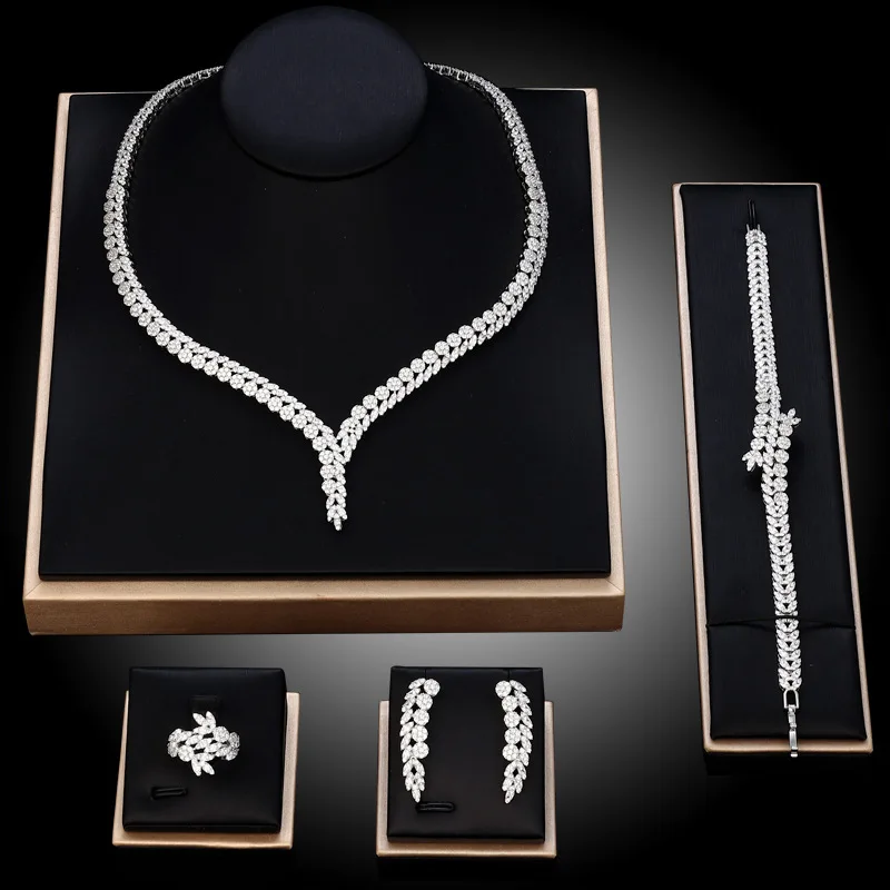 

4pcs Luxury Big4pcs Jewelry Set With Cubic Zirconia for Women Bridal Party Wedding Accessories Saudi Arabic Dubai