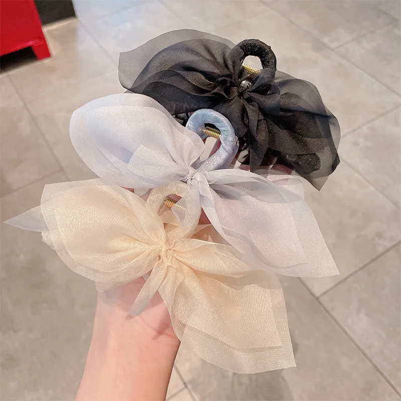 

2023 Summer New Mesh Bow Clasp Clip Women's Back Spoon Pan Hair Shark Clip Hair Clip Headwear Hair Clip
