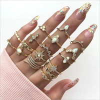 new boho diamond combination ring set fashion ladies rings ladies stainless steel rings with diamonds and beads ring set punk