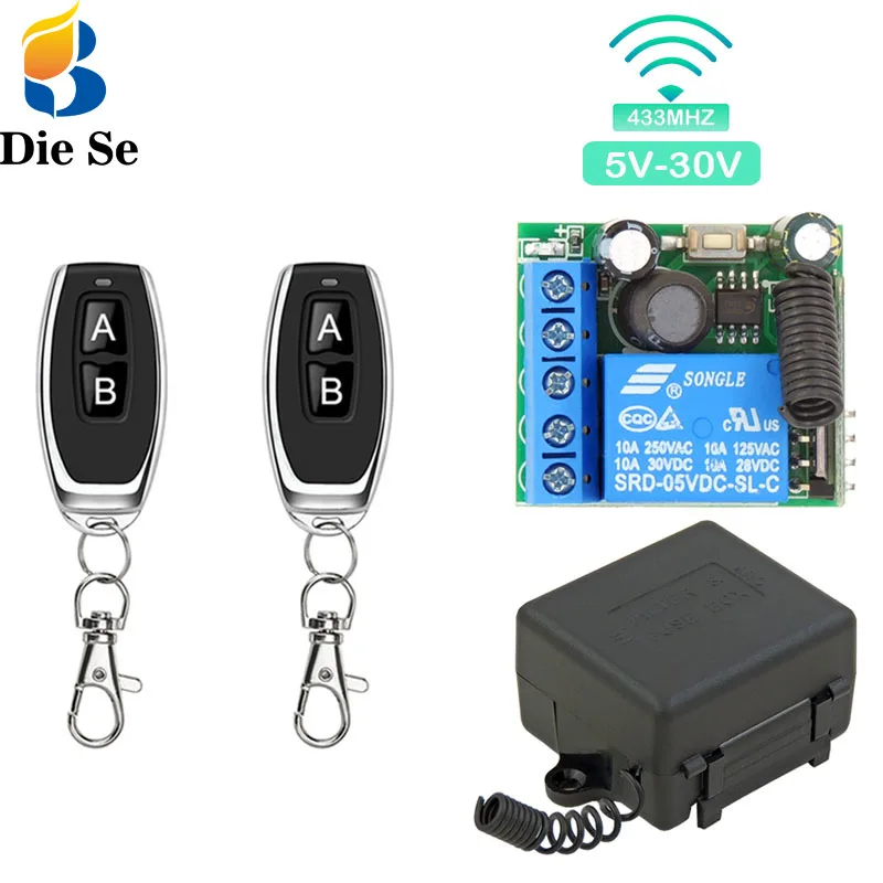 

433 Mhz Universal Remote Control Switch Rf Relay 5V 12V 24V 30V 1CH 10A Relay Receiver and Transmitter for Garage Door System