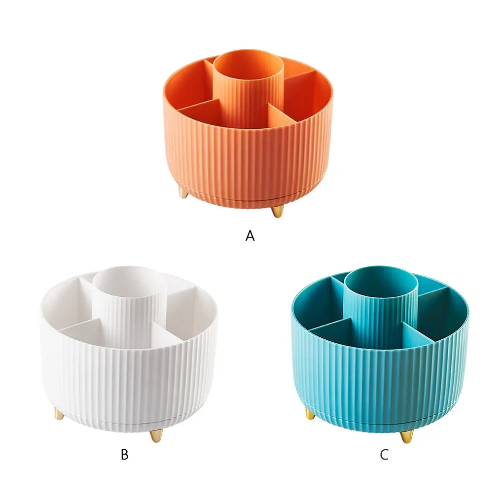 

360 Rotating Makeup Brush Organizer Desktop Holder with 5 Compartments Cosmetics Perfume Shelf Bedroom Orange