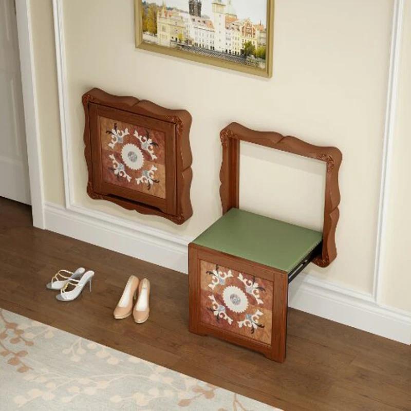 

Solid Wood Household Folding Shoe Change Stool Footstool Wall-Mounted Wall Mountable Stool Hallway Folding Chair