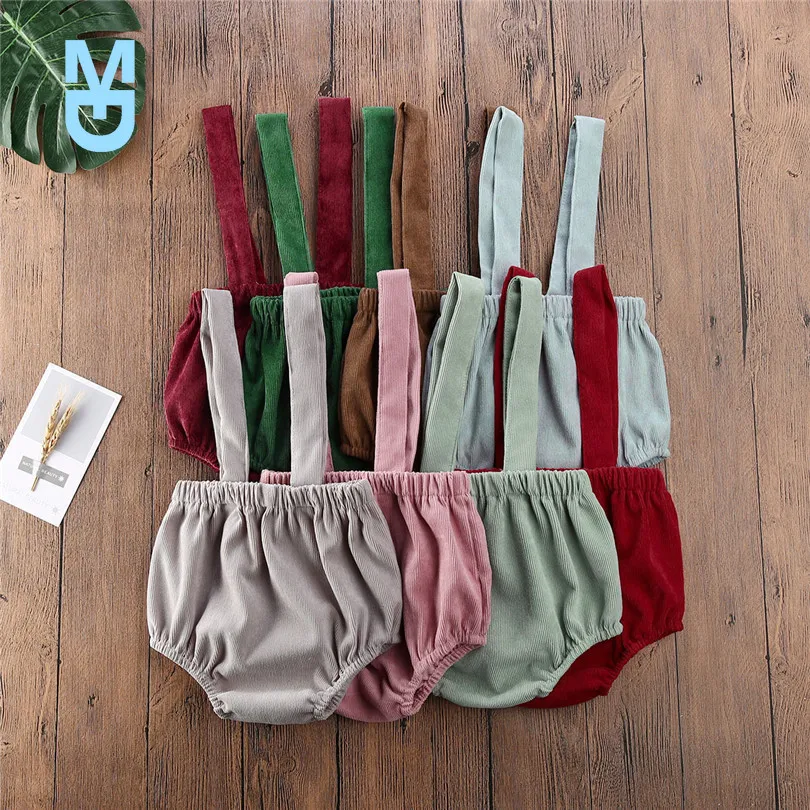 

New 8 Colors Baby Corduroy Suspender Rompers 0-24M born Toddler Boys Girls Overalls Shorts Sling Bodysuit Jumpsuit