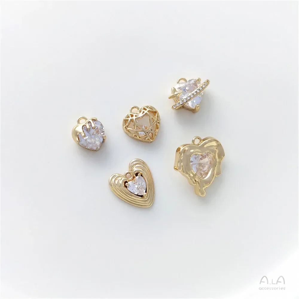 1 шт. 14-каратное золото посылка с циркониевым кулоном в форме сердца лавы подвеска