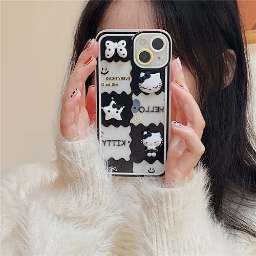 

Korean Cute 3D Hello Kitty Phone Cases For iPhone 13 12 11 Pro Max XR XS MAX 8 X 7 Lovely Angel Eyes Protect Back Cover
