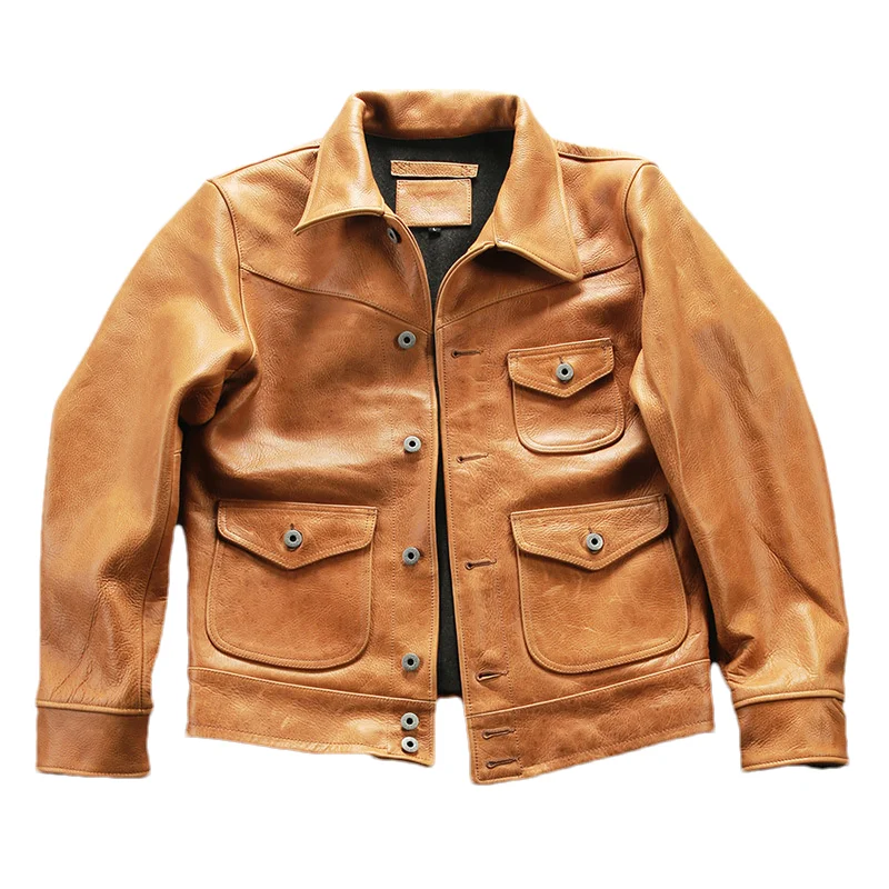 Мужская кожаная куртка из натуральной воловьей кожи размер 5XL - 4XL цвет