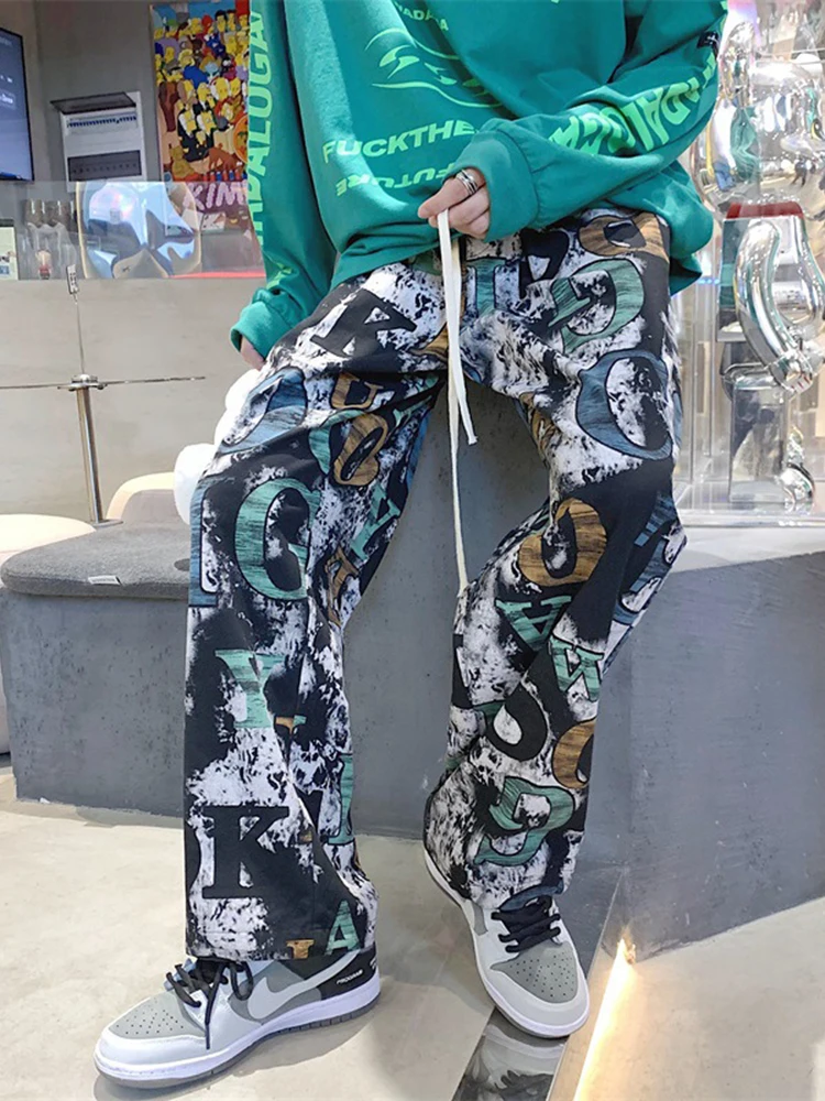 

Женские брюки в стиле High Street, американские мужские повседневные свободные и свободные большие брюки в стиле хип-хоп, мужские прямые брюки, м...