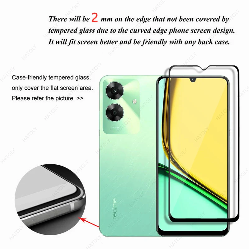 hartowana dla Realme C61 India Screen Protector Camera Len Film HD Full Glue Glass