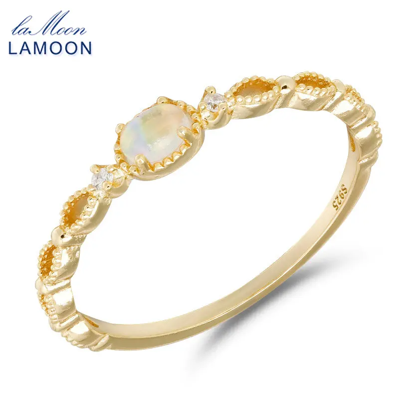 LAMOON винтажное тонкое кольцо из стерлингового серебра 925 пробы с розовым