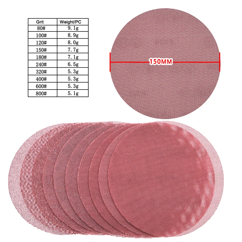 

15ШТ 6-дюймовая 150-миллиметровая модернизированная наждачная бумага Auto net Сетчатые шлифовальные диски без пыли с антиблокировкой 80 #-800 # Сортировка крупы для шлифования древесины