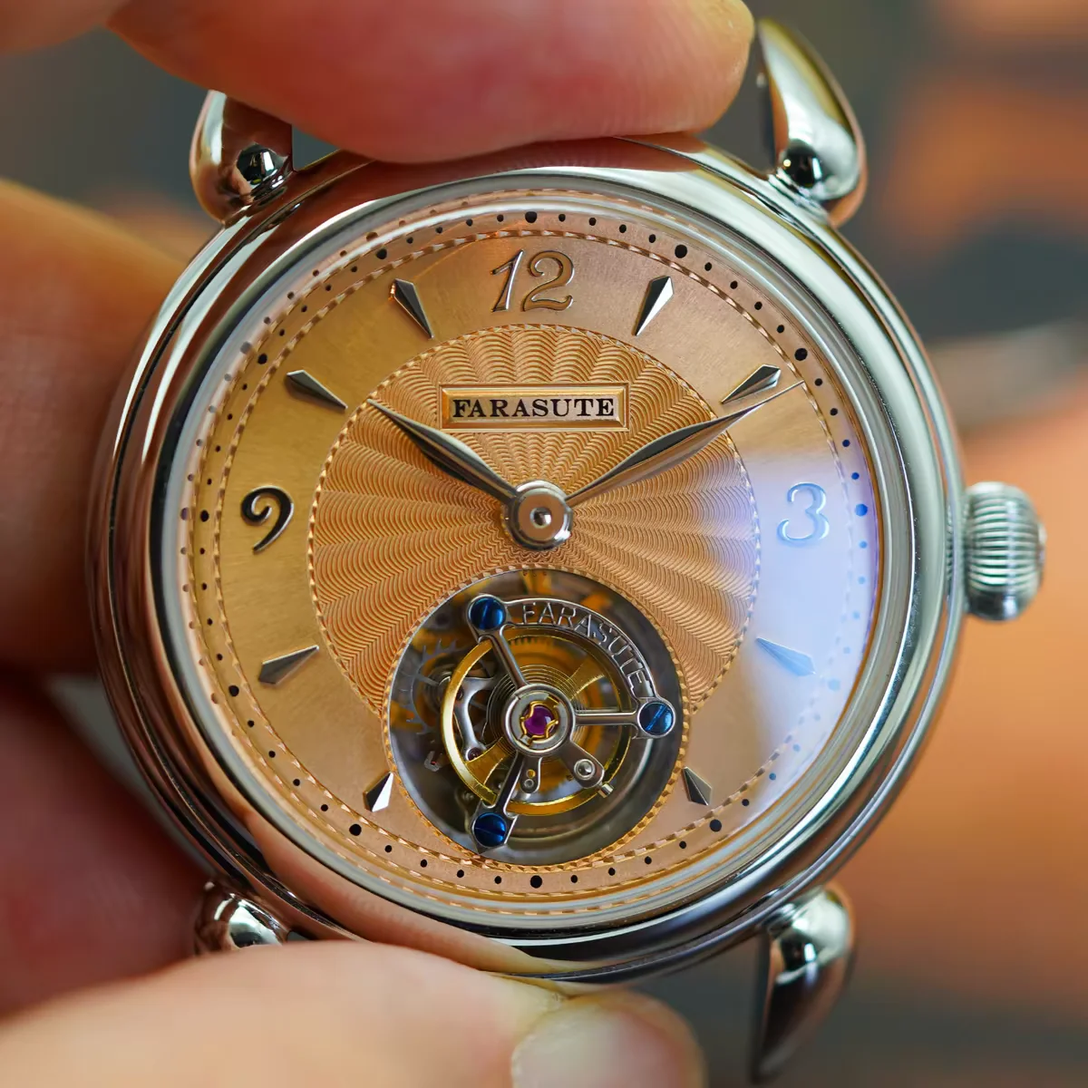 Фото Мужские часы FARASUTE Tourbillon, 37 мм, механические, с ручным заводом, ультратонкие, с сапфировым стеклом, циферблат Sunray, механизм Peacock Mov №1