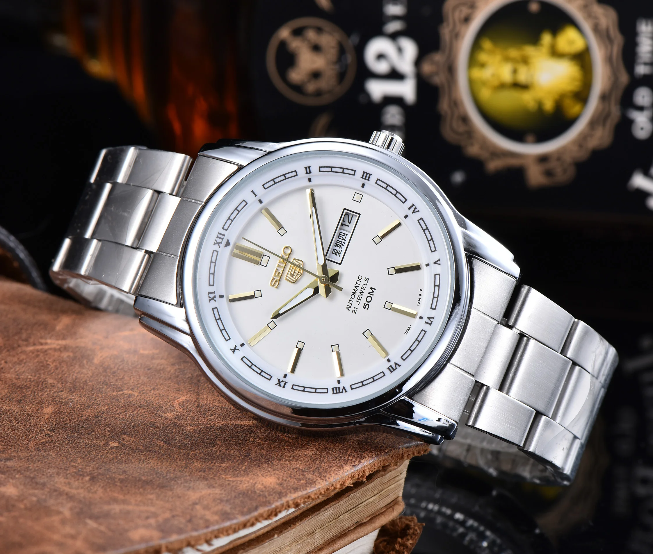 Часы Seiko серия SEIKO 5 стальной ремешок водонепроницаемые повседневные деловые