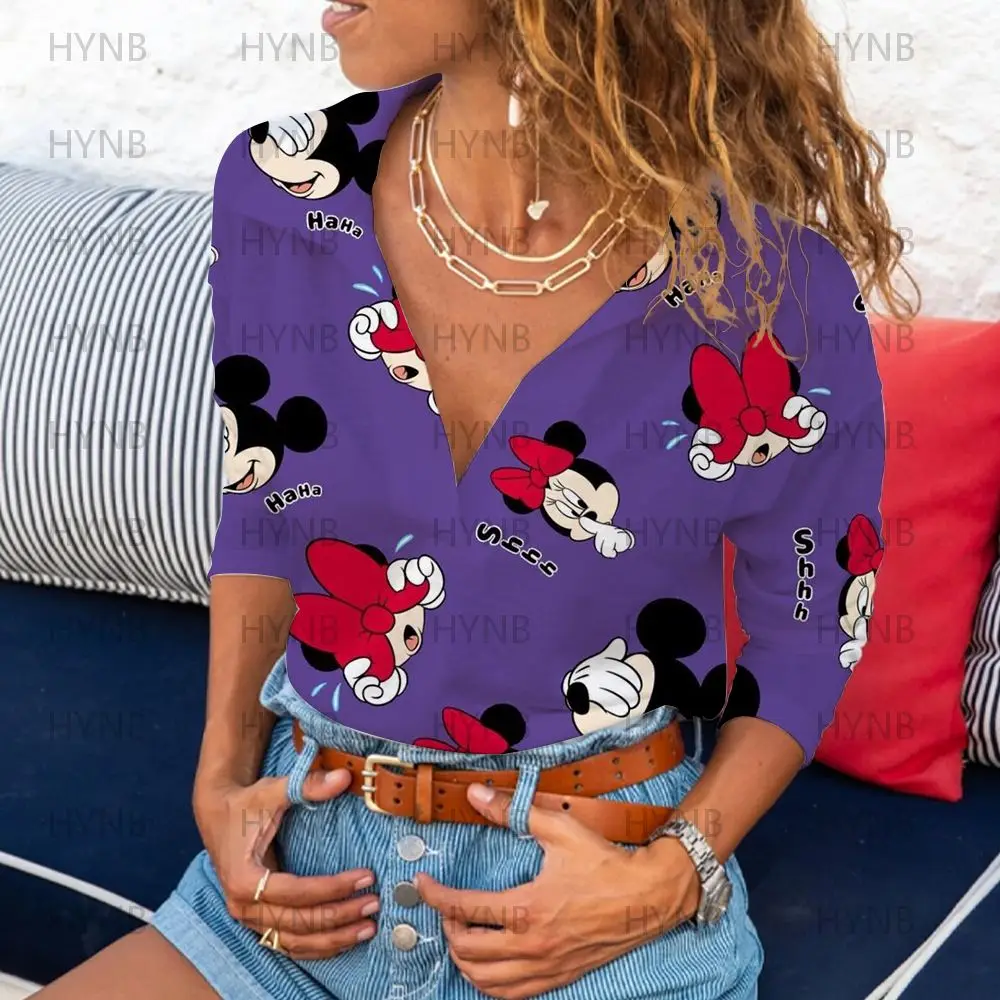 Футболки Disney Y2k с V-образным вырезом одежда поло в стиле Kpop крутые топы Женский