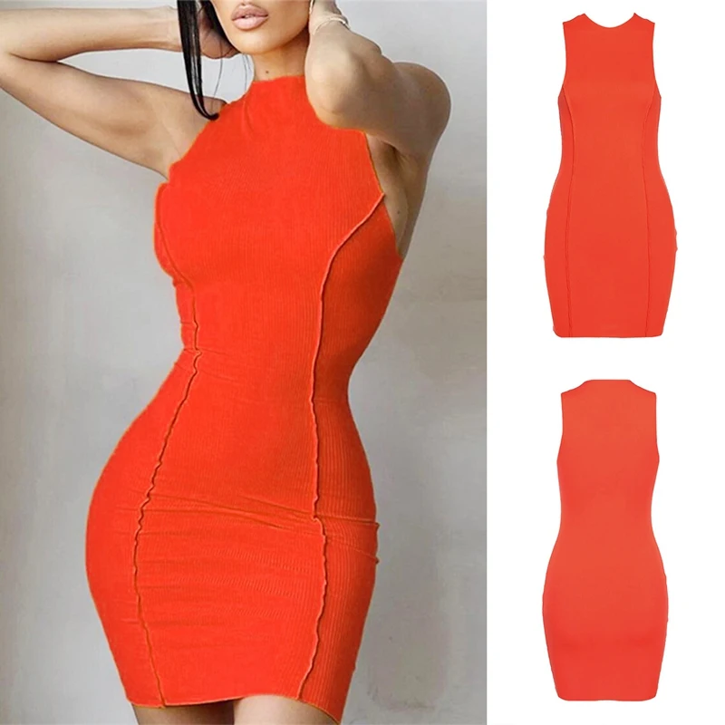 

Mini Dress Women Off Shoulder Round Neck Sexy Beach Vintage Party Summer Casual Bodycon Dresses Bag Hip Dress