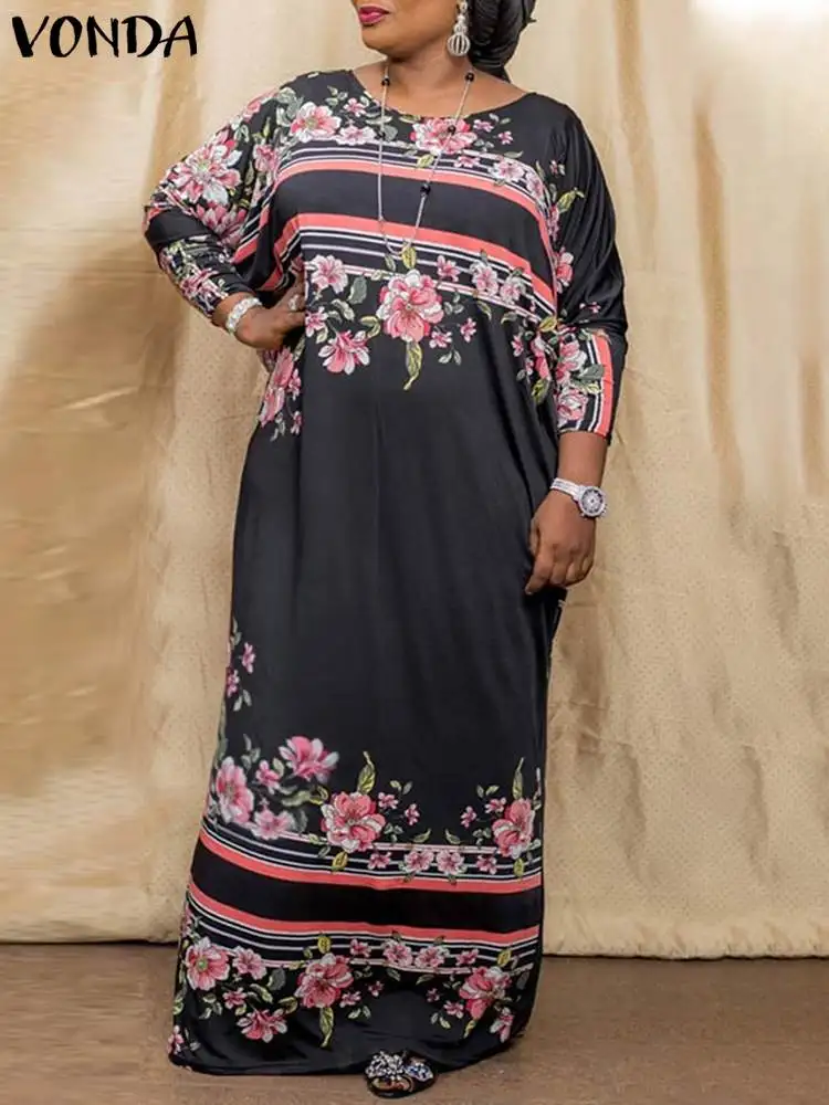 

2022 Элегантный женский летний сарафан VONDA с круглым вырезом, макси-платье с длинным рукавом и цветочным принтом, вечернее платье, женское Пов...
