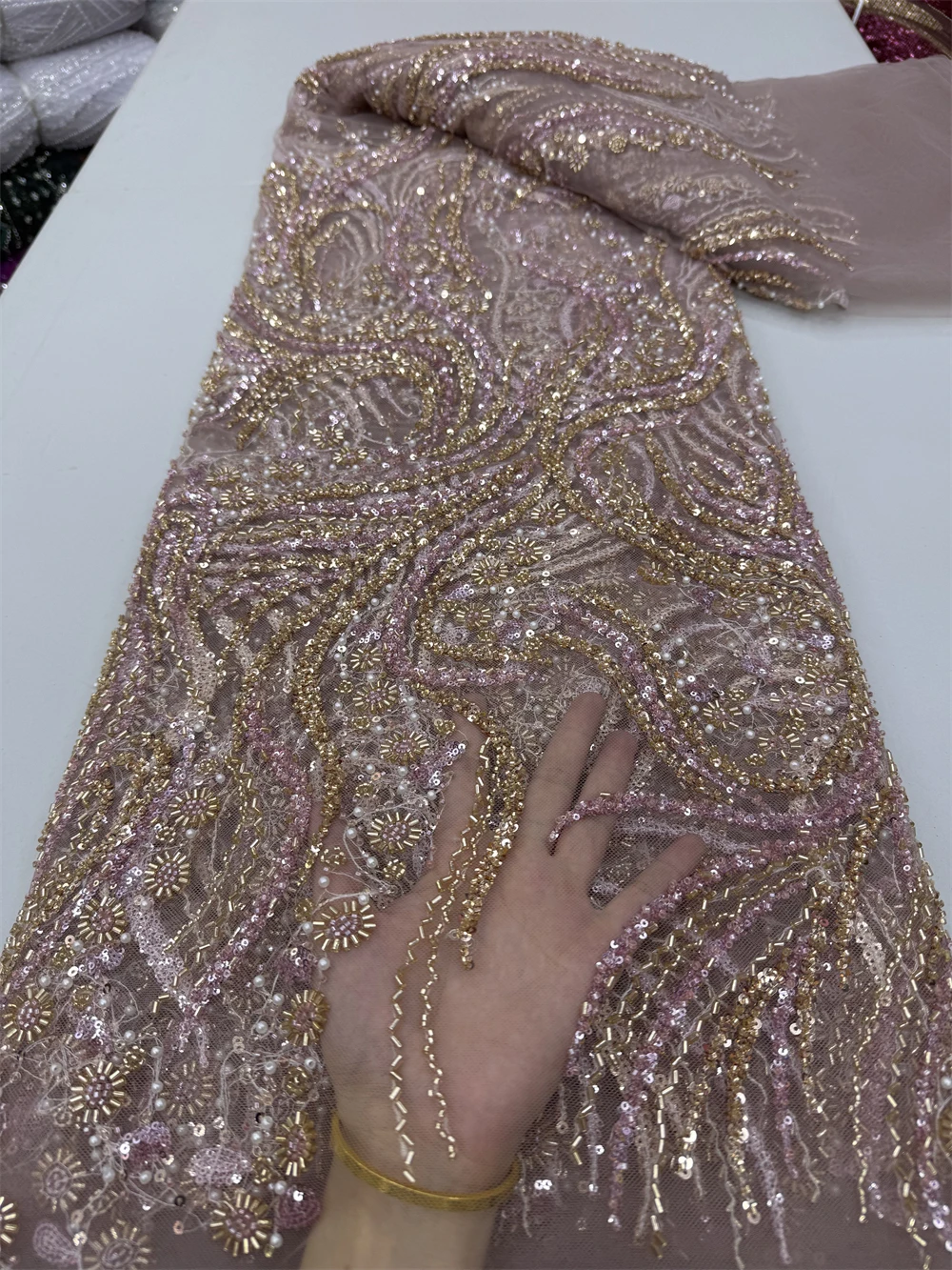 5 ярдов африканская сетчатая кружевная ткань с блестками для шитья одежды бисера