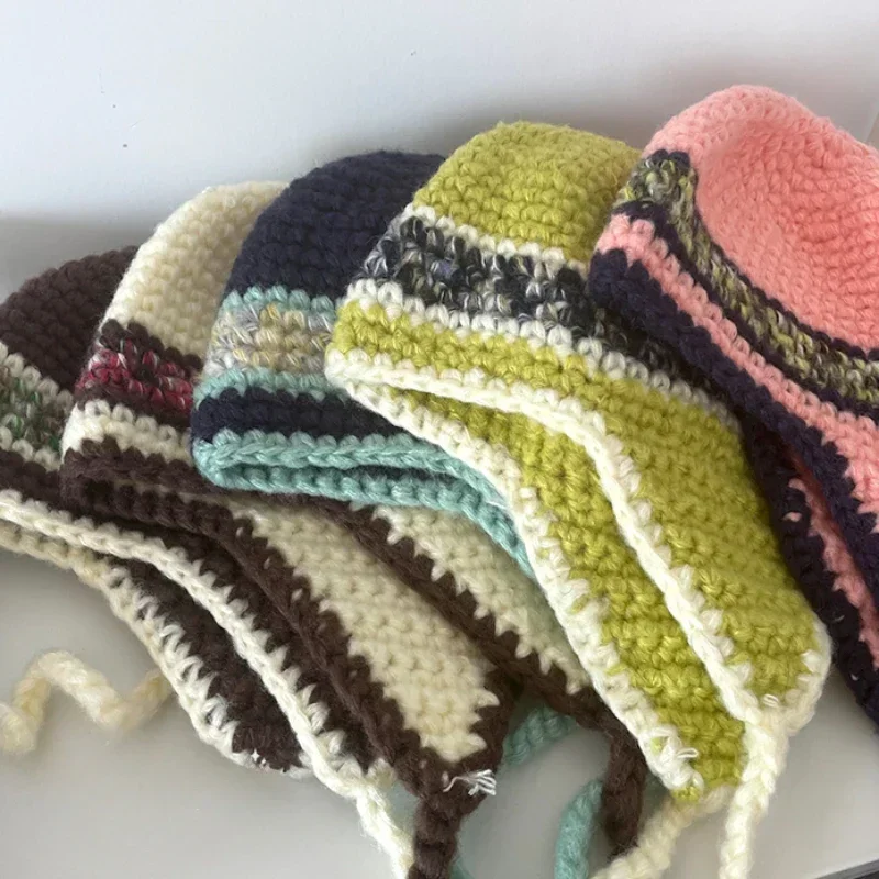 Нишевые защитные наушники контрастного цвета вязаные шапки-бомберы женские