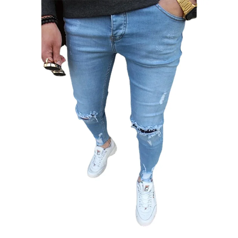 New Men's Jeans Slim Pants Holes Denim Casual Trousers Trend Skinny Jeans for Men Fashion Pencil Pants  Men Clothing