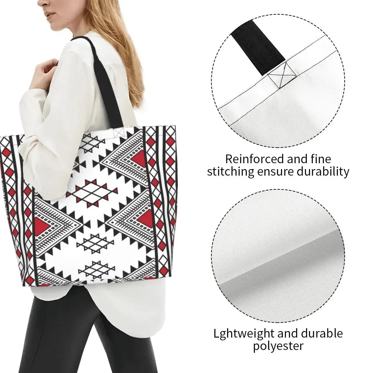 Сумка-тоут женская холщовая с геометрическим рисунком большой вместимости