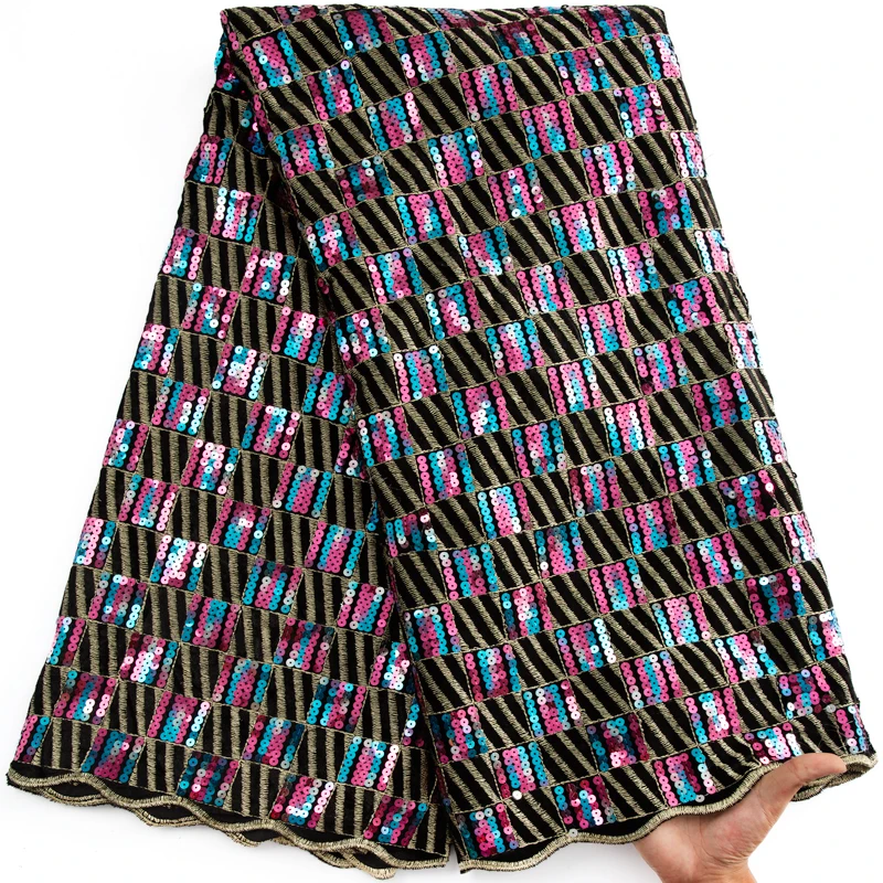 Кружевная африканская бархатная кружевная ткань SJD с блестками