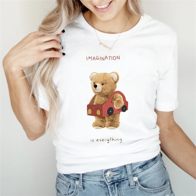 

Harajuku Versatile 90s Short Sleeve Fashion Women'S Little Bear Print Women'S Casual Women'S T-Shirt Clothing Pattern Round Neck