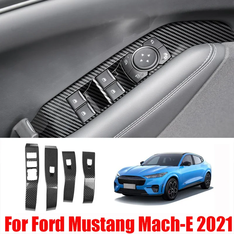 

For Ford Mustang Mach-E 2021 2022 ABS carbonfiber door armrest window lift button swtich cover glass control panle cover
