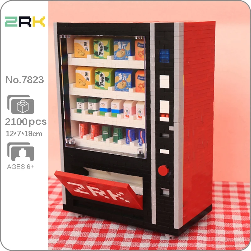 ZRK 7823 Food Drink Automat Vending Machine Milk Biscuit Chips Model Mini Diamond Blocks Bricks Building Toy for Children no Box