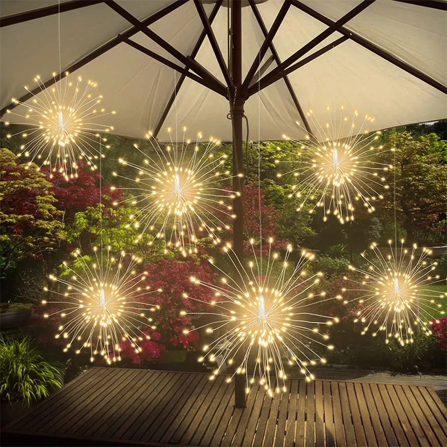 

Christmas Firework Lights 120/150LED Copper Wire Starburst Light 8 Modes Battery Operated Fairy Star Sphere Hanging Lights
