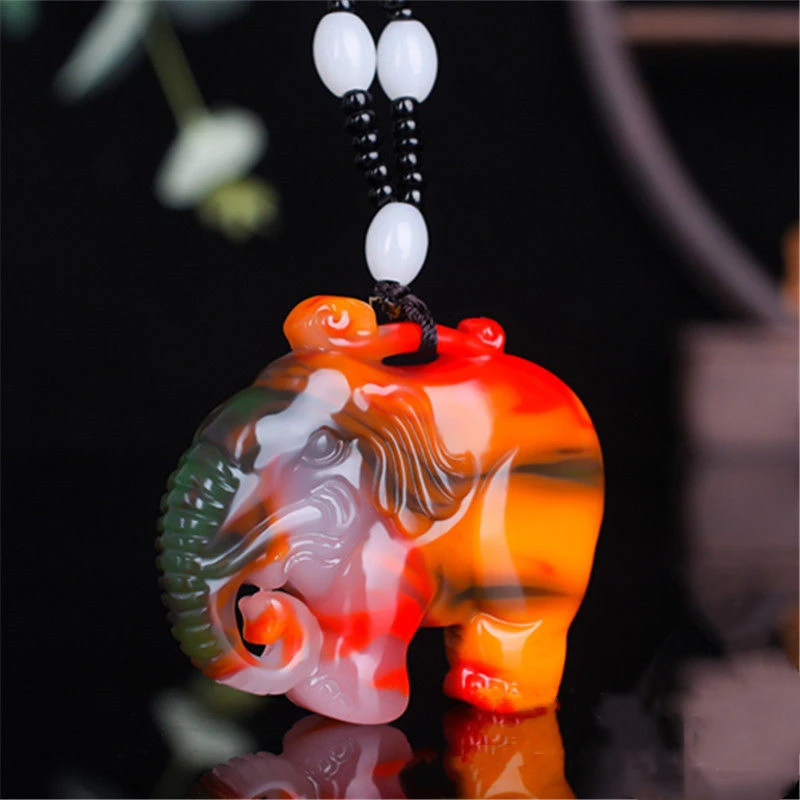 

Natural Chinese Jadeware Color Hand Carved Elephant Pendant Fashion Jewelry Men and Women Multicolored Necklaces Popular Gifts