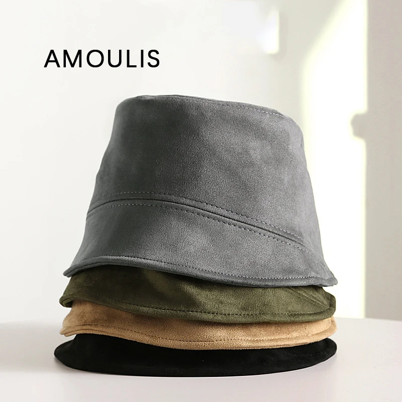 

AMOULIS Spring/Autumn Bucket Hats for Women Fashion Sun Hat Solid Casual Women Fisherman Hat Retro Foldable Windproof Beach Cap