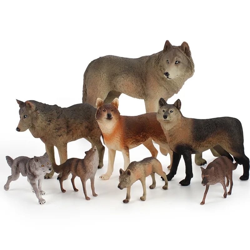 

9pcs/set wild Animals Gray wolf Wolves solid simulation PVC Model Action Figures zoo Education Toy Creative ornaments Kids gifts