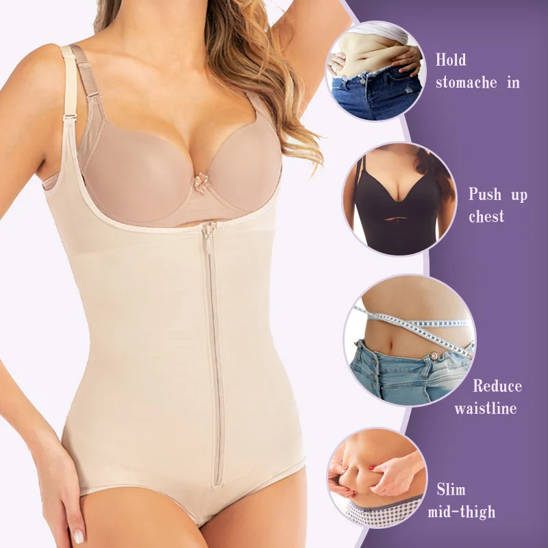 Hourglass Zipper Tummy Control Colombianas Waist Trainer De Mujer Fajas Body Shaper Thong Shapewear Bodysuit Women Underwear
