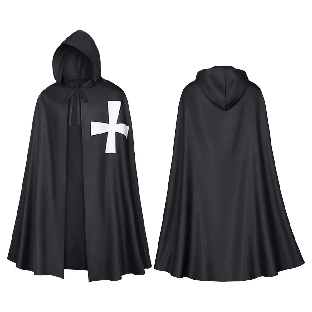 

Medieval Crusader Knights Templar Tunic Costumes Renaissance Halloween Surcoat Warrior Black Plague Cloak Cosplay Crucifix Cape