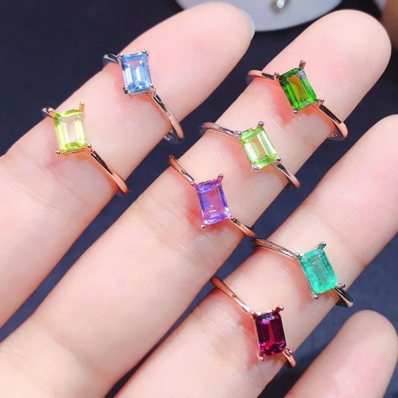 

MeiBaPJ Wholesale PriceTopaz/Garnet/Diopside/Amethyst/Peridot Rectangular Ring for Women 925 Silver Fine Wedding Jewelry