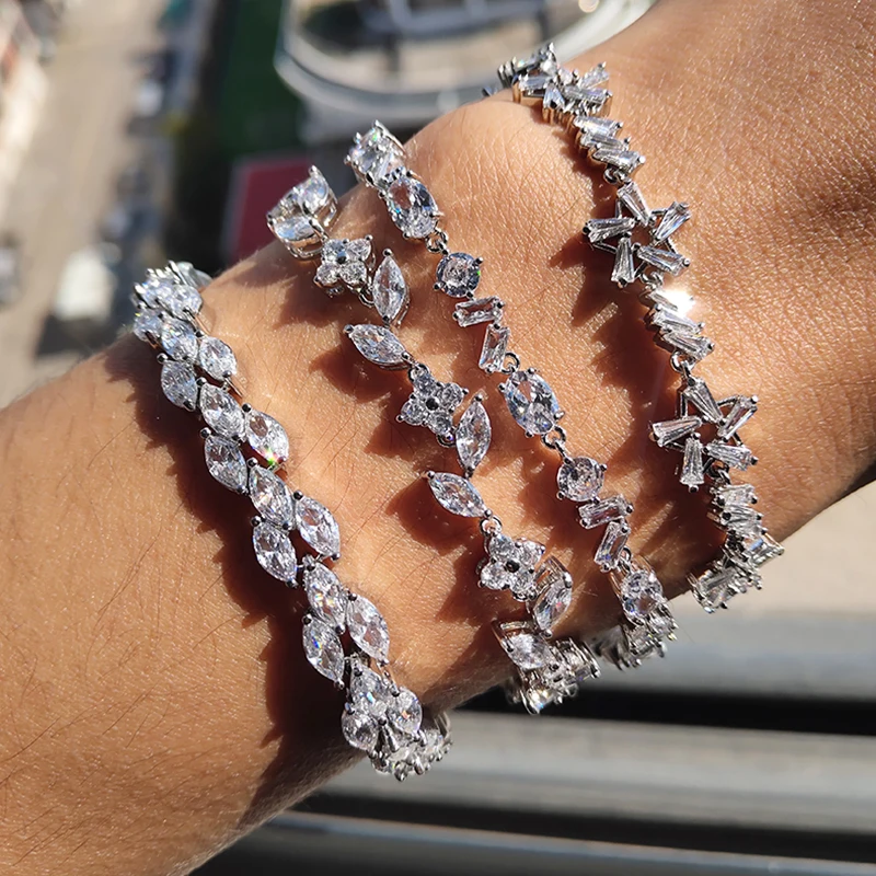 

Korean Silver Plated Geometric CZircon Tennis Bracelet for Women Girl Accessories Fashion Jewelry AAA CZ Birthday Party Gift