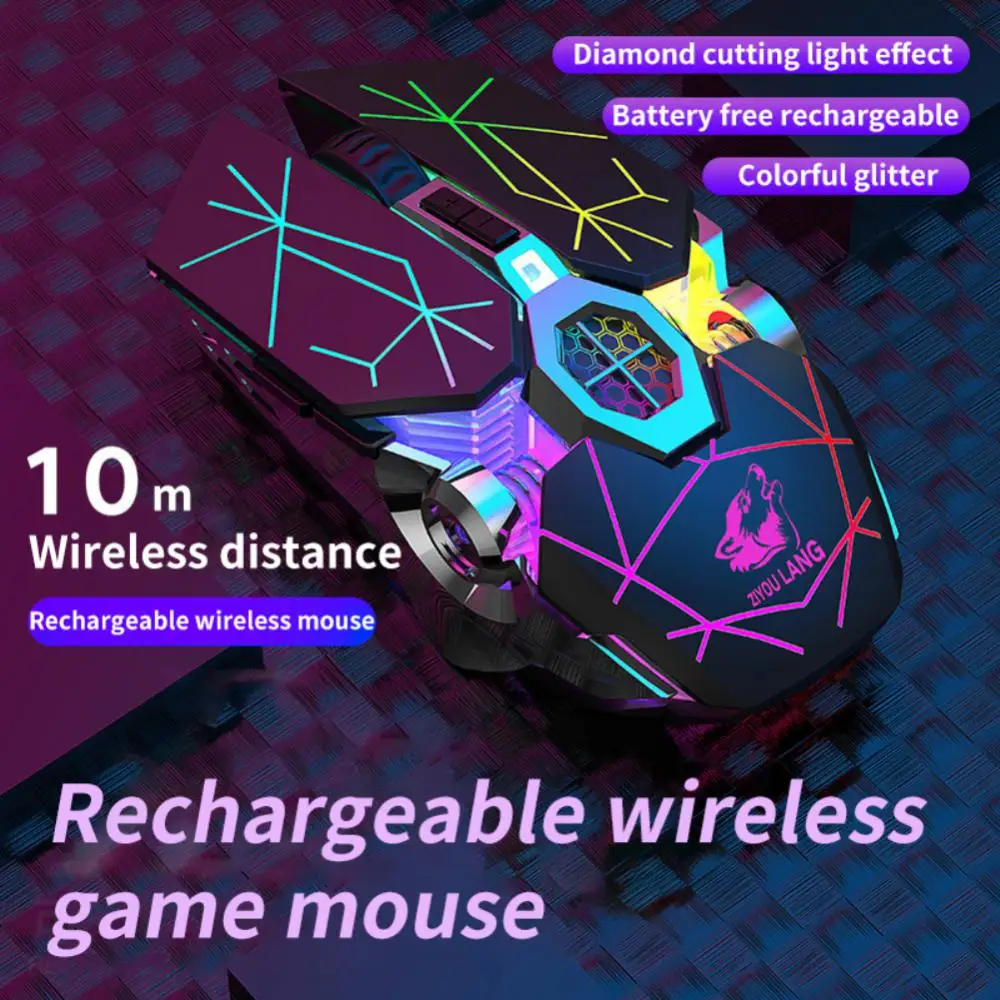 

2.4G Wireless Bluetooth-compatible Gaming Mouse 6 Button 2400DPI USB Rechargeable Mute Backlight Mice Optical Mouse for Gamer PC