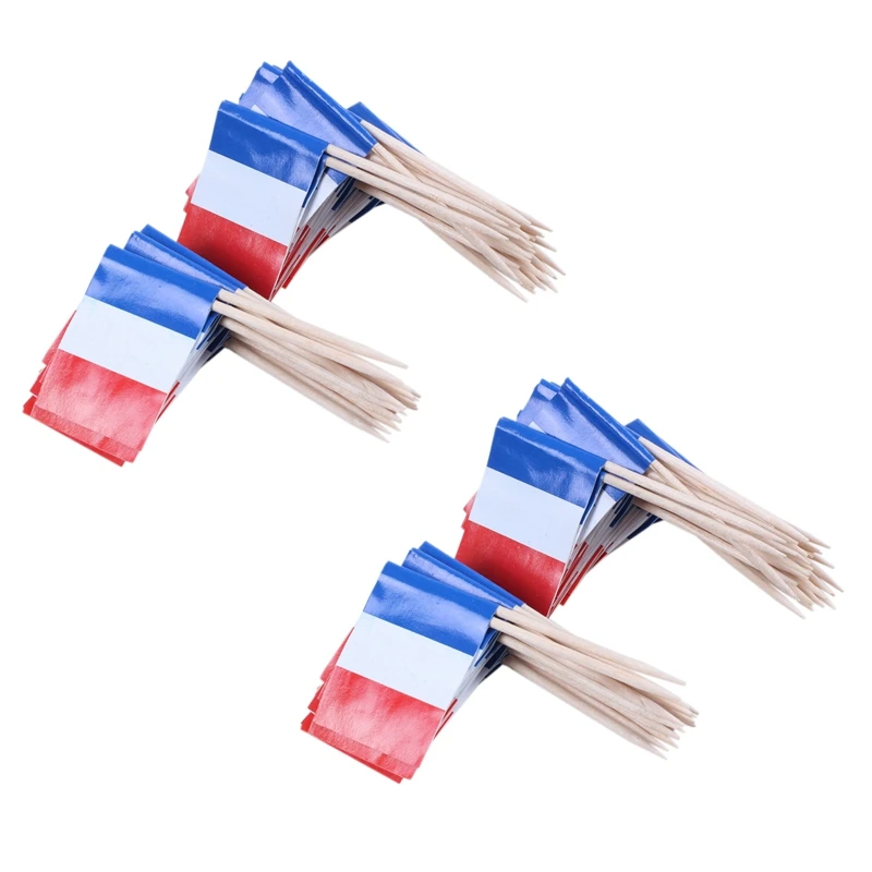 

Lot Of 100 Pcs Mini Wooden Toothpick With Flag For Decor Of Party Fruit Pastry - France (Blue, White, Red)