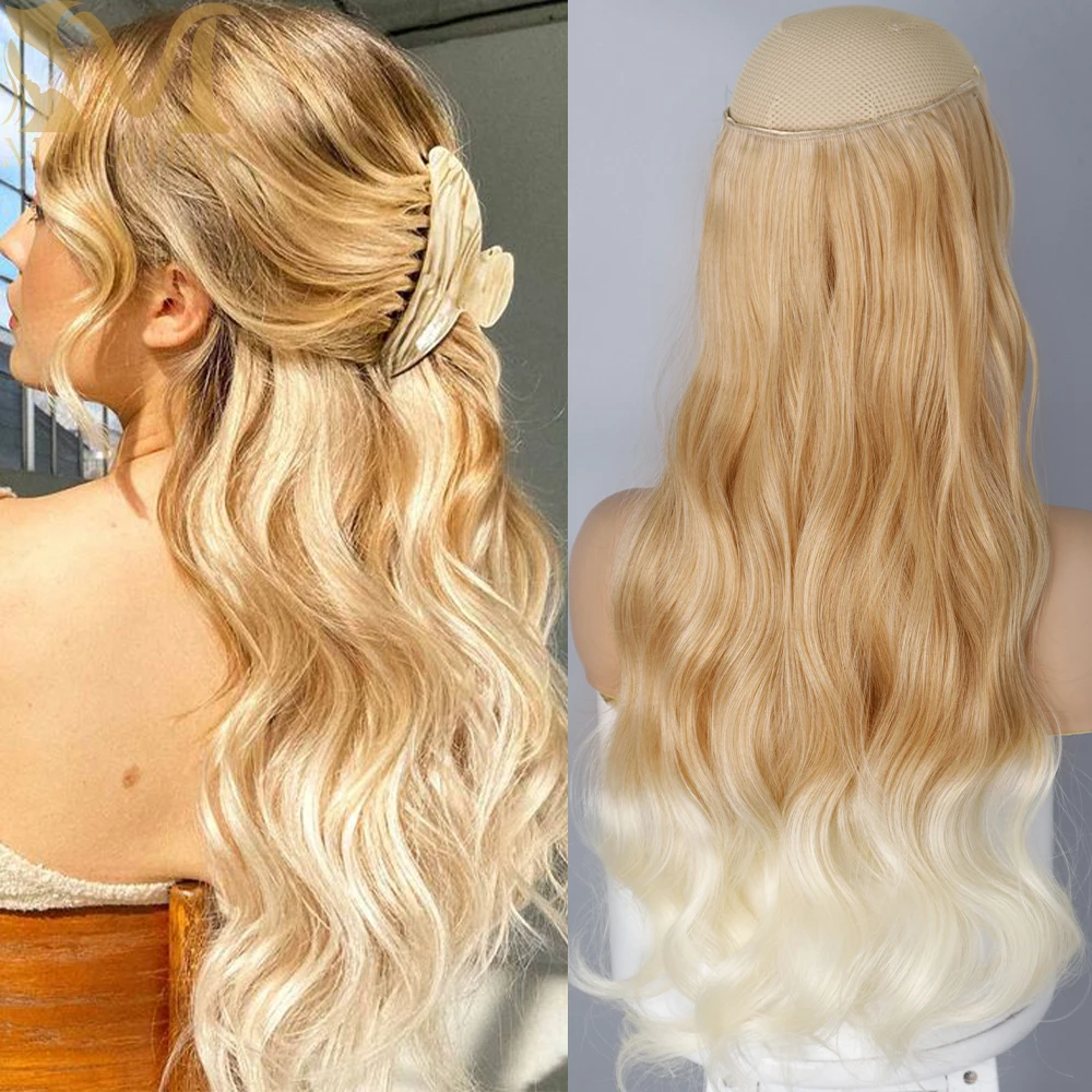 

16 22 32" Synthetic Halo Invisible Wire Hair Extensions No Clip In Ombre Blonde Brown Black Secret Wavy Fish Line Hair Piece