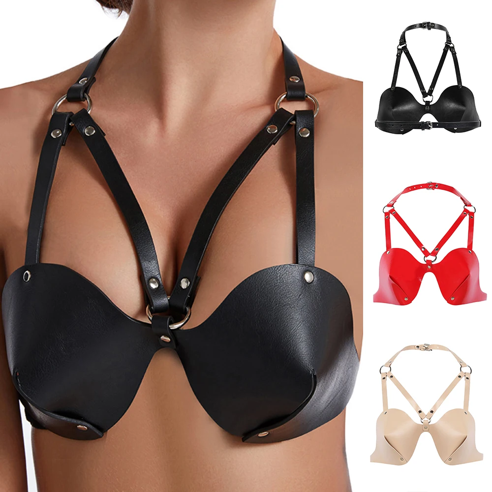 Женский бюстгальтер из искусственной кожи на бретельках регулируемый кожаный